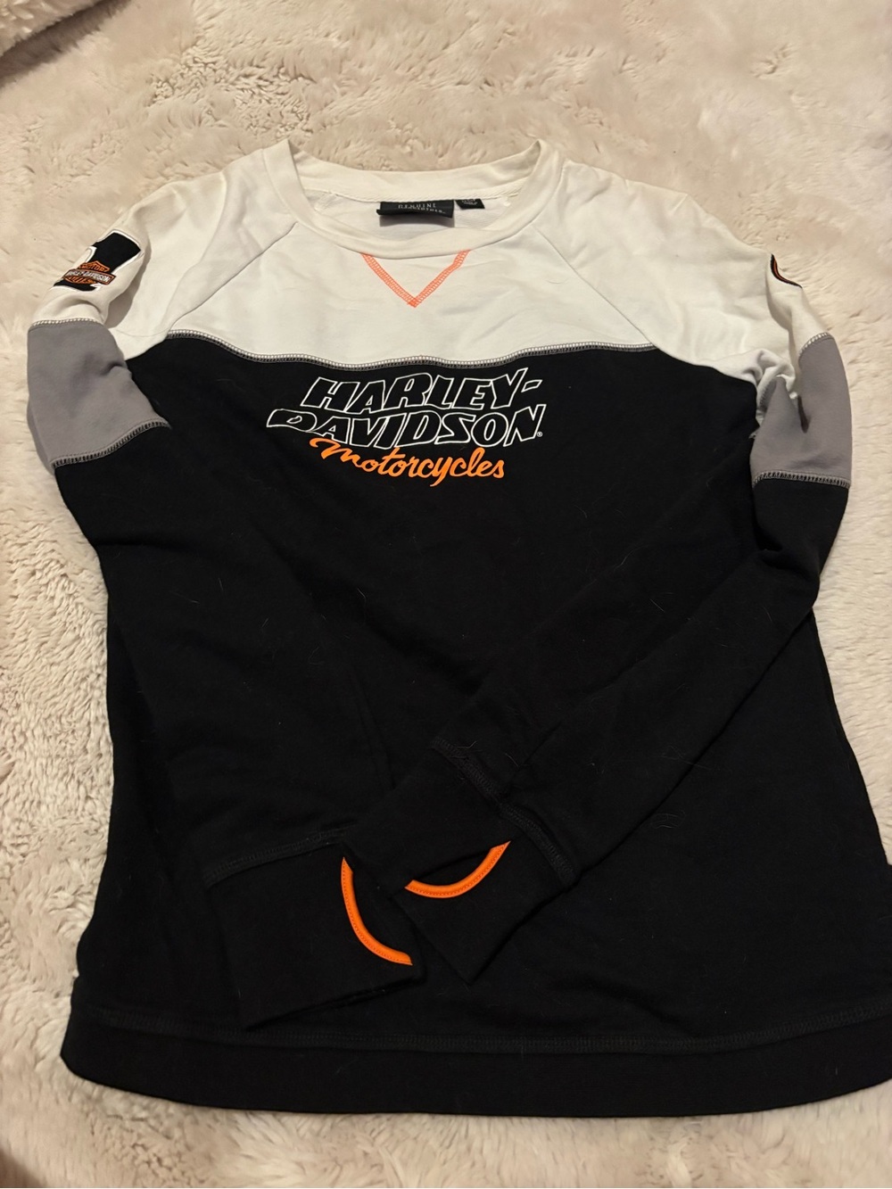 Harley-Davidson Black, White & Gray Logo Pullover Sweatshirt with Orange Accents